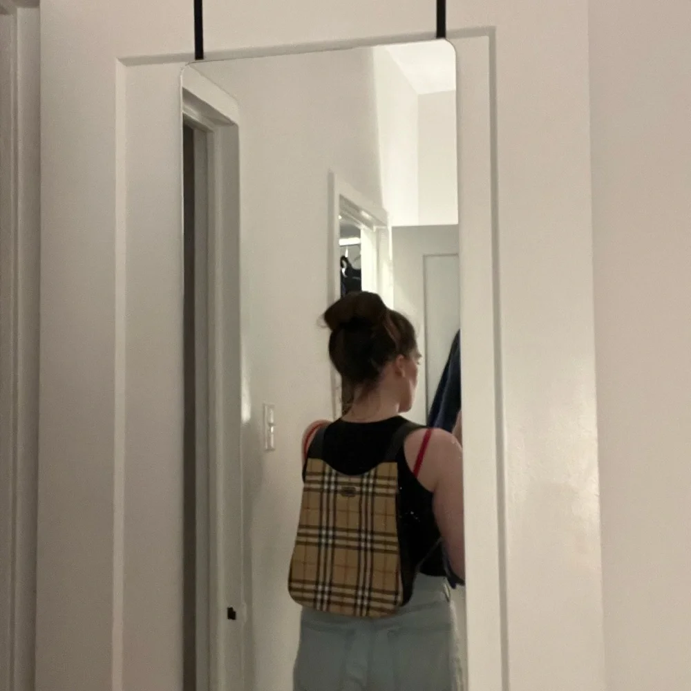 Burberry Tan Plaid Canvas Backpack with Black Straps
